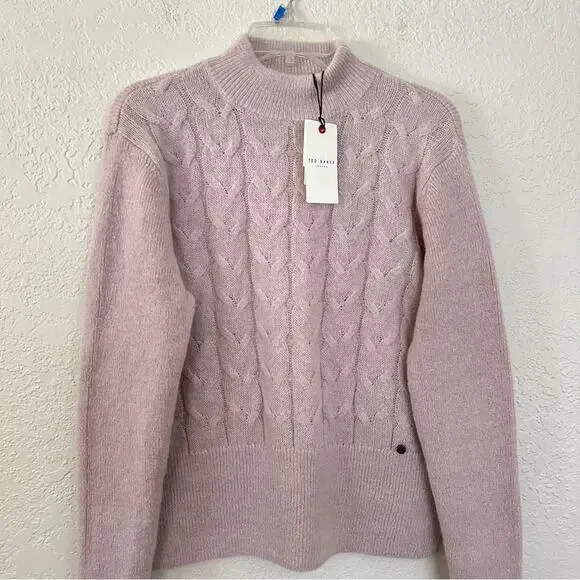 NWT Ted Baker Veolaa Cable Knit Wool Mohair Dusty Pink Sweater 4 US 10 - Picture 3 of 7